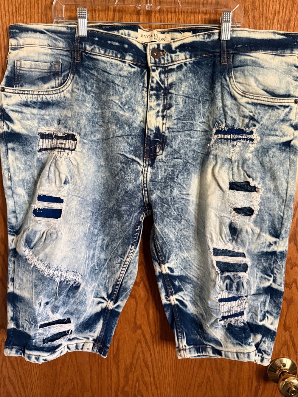 Evolution In Design Distressed Denim Jean Shorts Cotton Stretch Men's Sz 44 Y2K